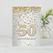 ファビュラスな50歳 シルバーゴールドの紙吹雪 50歳の誕生日会 招待状 (スタンド正面)
