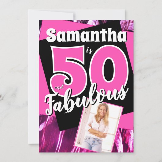 ファビュラスな50歳、レトロピンクの50歳の誕生日おめでとう 招待状 (正面)