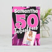 ファビュラスな50歳、レトロピンクの50歳の誕生日おめでとう 招待状 (スタンド正面)