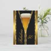 ファビュラスな50歳 洗練されたジッパー ゴールド ビール 飲み物 招待状 (スタンド正面)