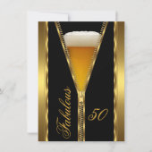 ファビュラスな50歳 洗練されたジッパー ゴールド ビール 飲み物 招待状 (正面)