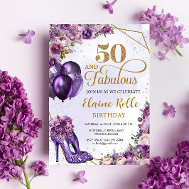 ファビュラスな50歳 紫の女性 モダンな50歳の誕生日 招待状