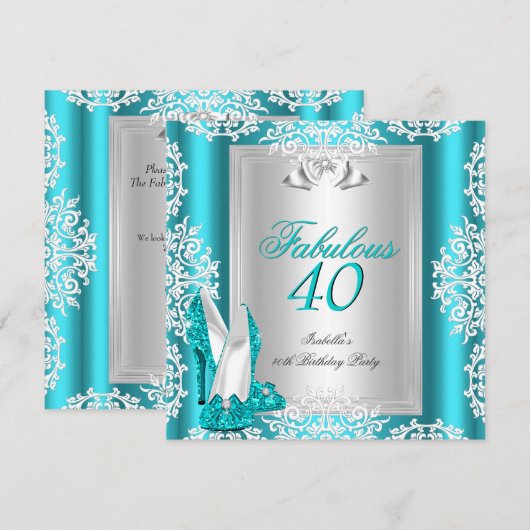 ファビュラス40歳の誕生日パーティーブルー・テイルの靴 招待状 (正面/裏面)