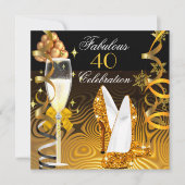 ファビュラス40 ゴールド イエロー グリッター 誕生日パーティー 招待状 (正面)