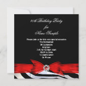 ファビュラス40 フォト レッド ゼブラ ブラック ホワイト バースデー 招待状 (裏面)