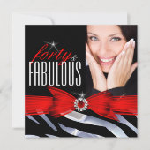ファビュラス40 フォト レッド ゼブラ ブラック ホワイト バースデー 招待状 (正面)