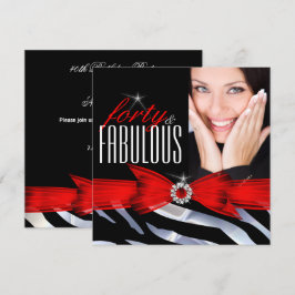 ファビュラス40 フォト レッド ゼブラ ブラック ホワイト バースデー 招待状