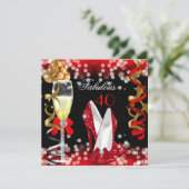 ファビュラス40 赤 黒 ゴールド バブル パーティー 招待状 (スタンド正面)