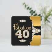 ファビュラス40 40歳の誕生日 ゴールド ブラック ダイヤモンド 招待状 (スタンド正面)