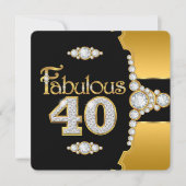 ファビュラス40 40歳の誕生日 ゴールド ブラック ダイヤモンド 招待状 (正面)