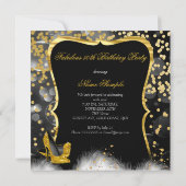 ファビュラス50パーティー ブラックゴールド シャンパン ハイ ヒール 招待状 (裏面)