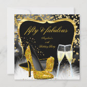 ファビュラス50パーティー ブラックゴールド シャンパン ハイ ヒール 招待状 (正面)