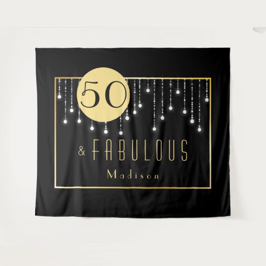 ファビュラス50歳お誕生日おめでとうクールで楽しいブラックタペストリー タペストリー (正面(横))