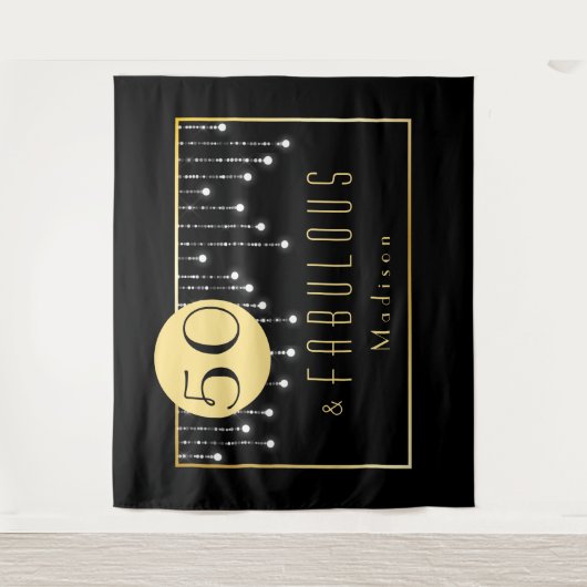 ファビュラス50歳お誕生日おめでとうクールで楽しいブラックタペストリー タペストリー (正面)