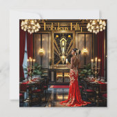 ファビュラス50歳のアールデコの女性（アフリカ系アメリカ人・赤） 招待状 (正面)