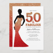 ファビュラス50歳誕生日オンブレグリッター ドレス招待状 招待状 (正面/裏面)