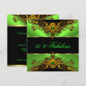 ファビュラス50 エリート グリーン ライム ブラック ゴールド バースデー 招待状 (正面/裏面)
