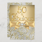 ファビュラス50 エレガント ゴールド ボウ ダイヤモンド 招待状 (正面/裏面)