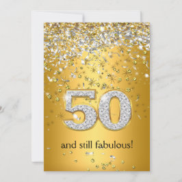 ファビュラス50 ゴールドシルバーのストリーマー 50歳の誕生日 招待状