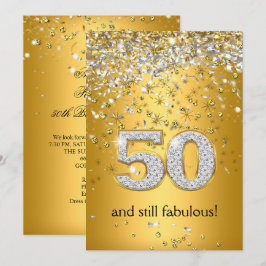 ファビュラス50 ゴールドシルバーのストリーマー 50歳の誕生日 招待状