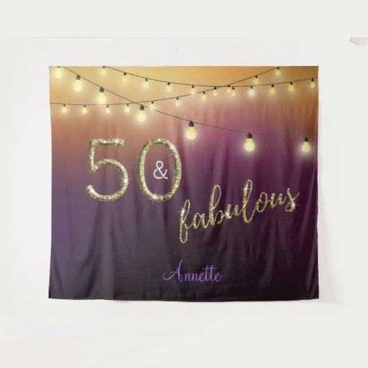 ファビュラス50 ゴールド パープル ライト フォト 背景 タペストリー (正面(横))