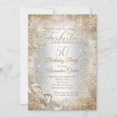 ファビュラス50 シルバー ベージュ クリーム パール ボウ スノーフレーク 招待状 (正面)