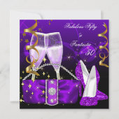 ファビュラス50 ファンタスティック パープル ハイ ヒール グリッター 招待状 (正面)