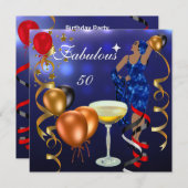 ファビュラス50 フィフティ ディーバ ブルー ブラック レッド ライト 招待状 (正面/裏面)