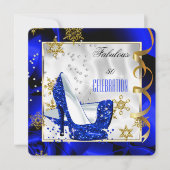 ファビュラス50 ブルーゴールド アブストラクト ヒール バースデーパーティー 招待状 (正面)