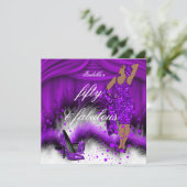 ファビュラス50 レディ パープル ハイ ヒール バースデー パーティー 招待状 (スタンド正面)