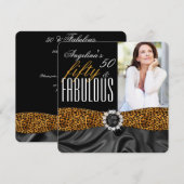 ファビュラス50 レパード ブラックシルク 誕生日パーティー 招待状 (正面/裏面)