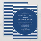 ファビュラス ストライプ パーティー ご招待（青） 招待状 (正面/裏面)