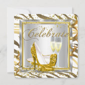 ファビュラス ゼブラ ストライプ シャンパン ゴールド シルバー パーティー 招待状 (正面)