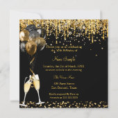 ファビュラス フィフティ バースデー グリッター ゴールド シャンパン SQ 招待状 (裏面)