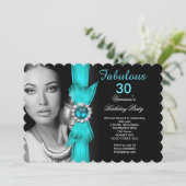 ファビュラス フォト バースデー パーティー ティール ブルー ブラック 招待状 (スタンド正面)