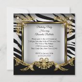 ファビュラス ブラック ホワイト ゼブラ ゴールド 21歳の誕生日 招待状 (裏面)