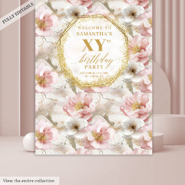 ファビュラス ブラッシュ フローラル バースデー セレブレーション バナー タペストリー