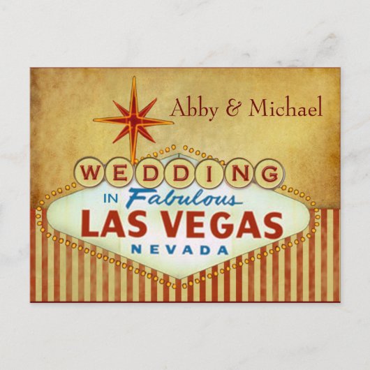 ファビュラス ラスベガスでの結婚式 - ヴィンテージ ストライプ 案内ポストカード (正面)