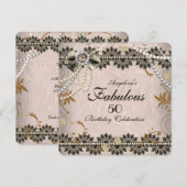 ファビュラス ヴィンテージ コーヒー ブラック セピア レース フローラル 招待状 (正面/裏面)