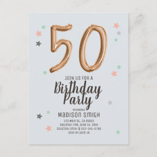 ファビュラス 50 フォイル バルーン スター 誕生日招待状 インビテーションポストカード