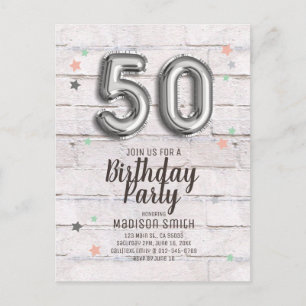 ファビュラス 50 フォイル バルーン スター 誕生日招待状 インビテーションポストカード