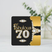 ファビュラス 70歳 誕生日 ゴールド ブラック ダイヤモンド 招待状 (スタンド正面)