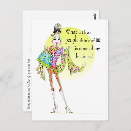 ファブおもしろいのスケッチと言葉を持つ女性のユーモアのカード ポストカード (正面/裏面)