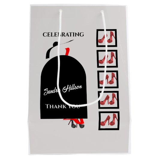 ファブウーマンシルエットグラムシューズレッドブラック誕生日 ミディアムペーパーバッグ (裏面)