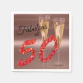 ファブエレガントルーアット50誕生日シックコーラルグリッター スタンダードカクテルナプキン (正面)