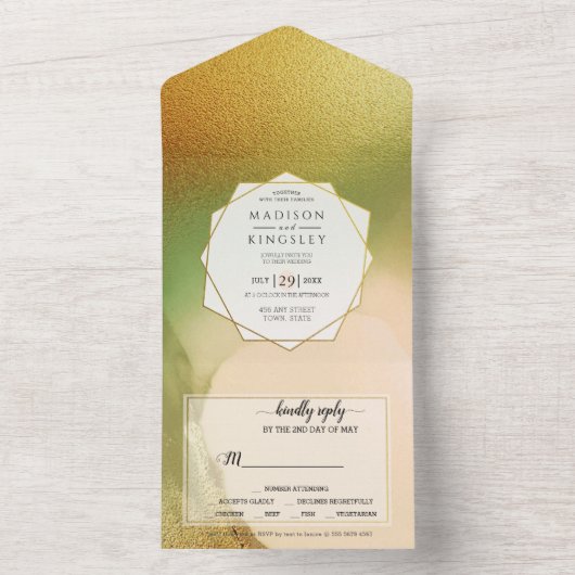 ファブシャルトレウス💚抽象芸術信じられないほどのバジェットウェッディ オールインワン招待状 (内側)