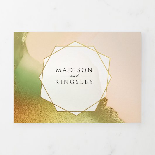 ファブシャルトレウス💚抽象芸術信じられないほどのバジェットウェッディ 三つ折り招待状 (カバー)