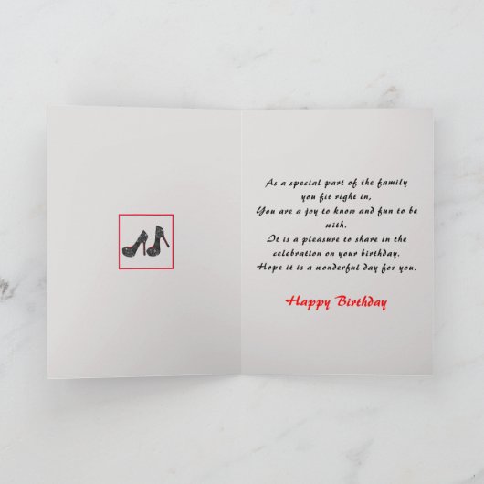 ファブシルエットグラムシューズレッドブラックハッピーバースデー カード (内部)