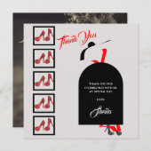 ファブシルエットグラムシューズレッドブラック誕生日写真 サンキューカード (正面/裏面)