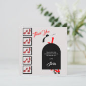 ファブシルエットグラムシューズレッドブラック誕生日写真 サンキューカード (スタンド正面)